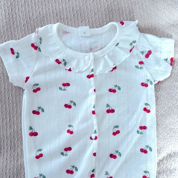 Baby Cherry Print Ruffle Trim Footed Sleep Jumpsuit - Picture 2 of 8